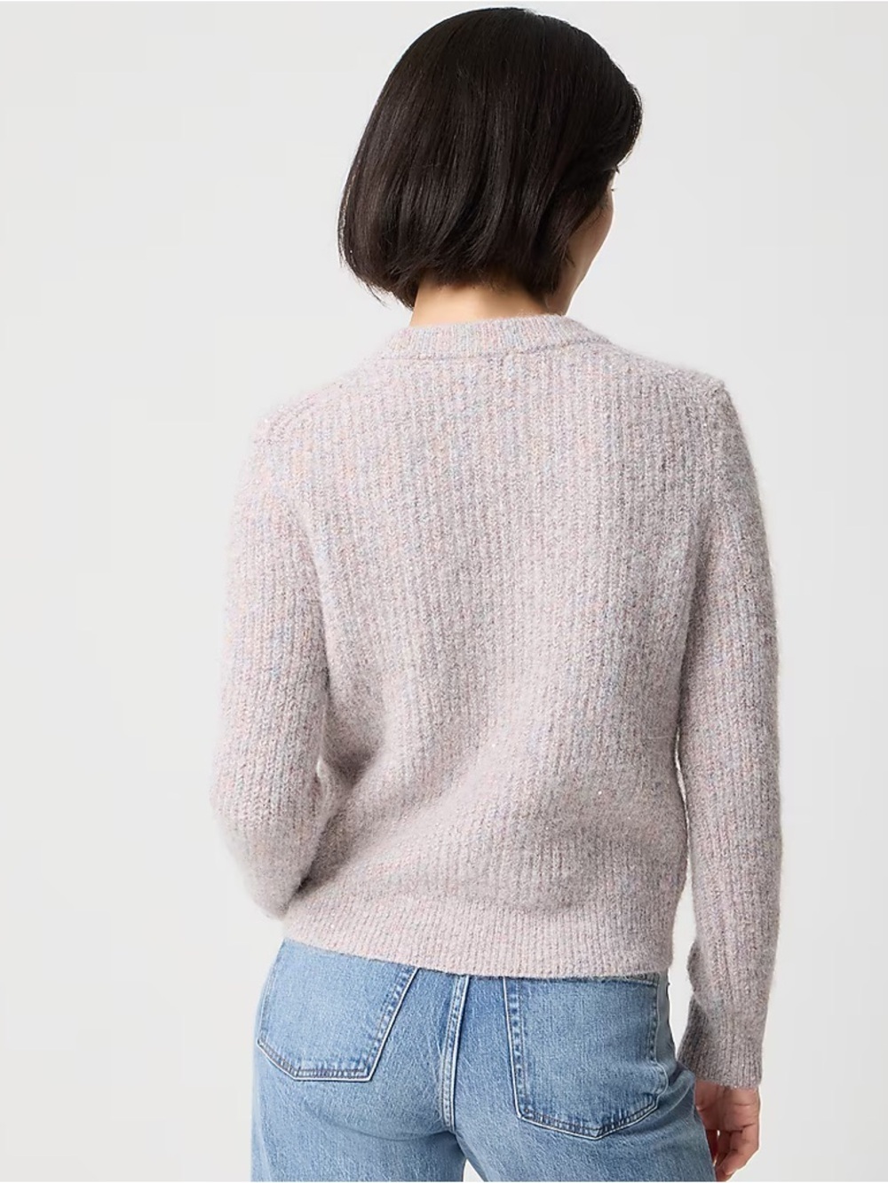 J.Crew Factory Metallic Sequin Crewneck Sweater - Pale Pink Rainbow Silve Medium - Picture 2 of 5